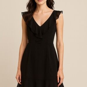 DKNY Women’s Black Cocktail Dress Sleeveless Ruffle Neck - Size 14